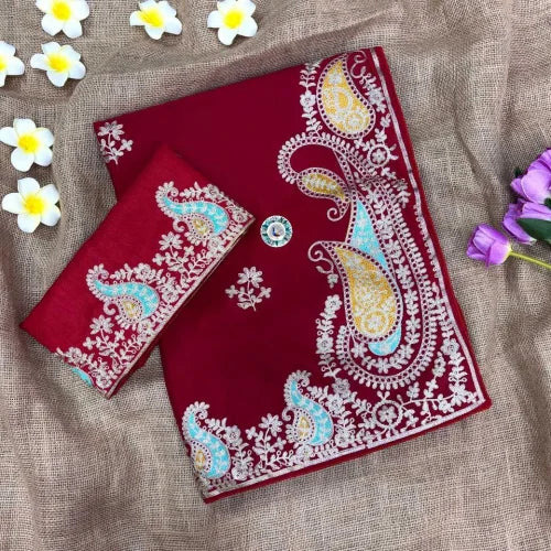 Pure Silk Soft Saree in Rani