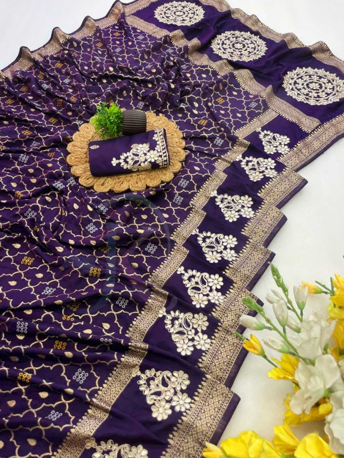 Soft Silk Saree in Rani