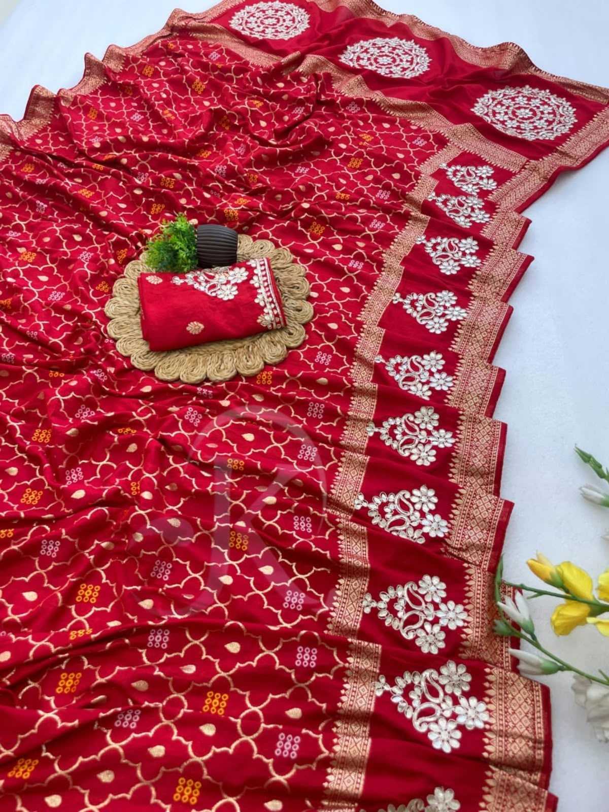 Soft Silk Saree in Rani