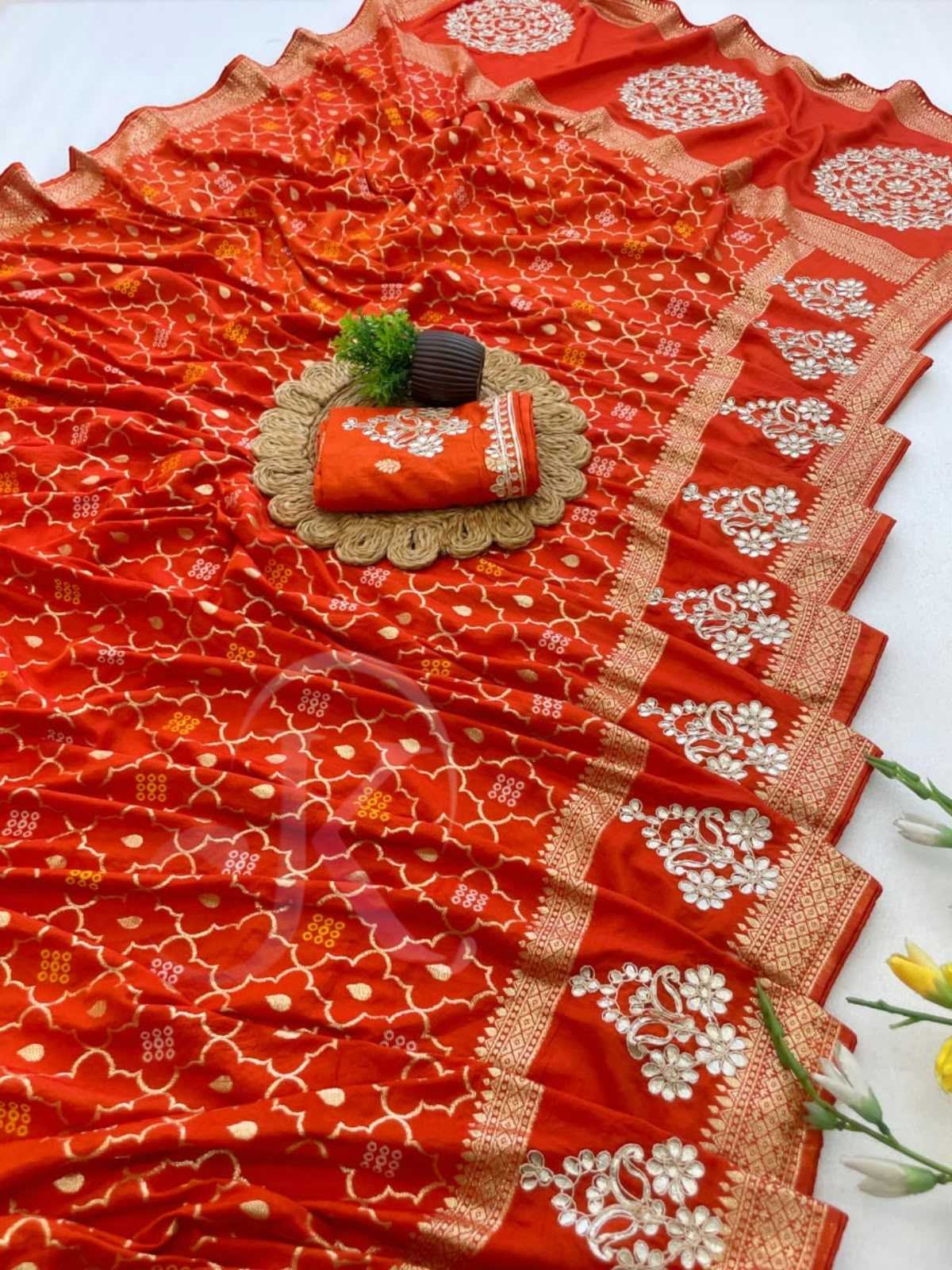 Soft Silk Saree in Rani