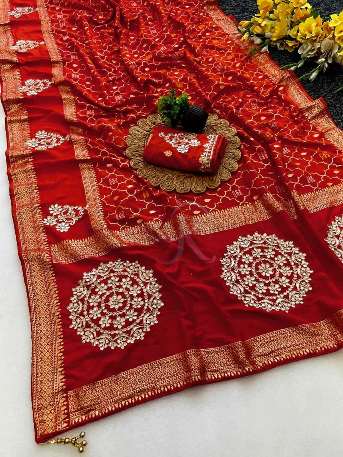 Soft Silk Saree in Rani