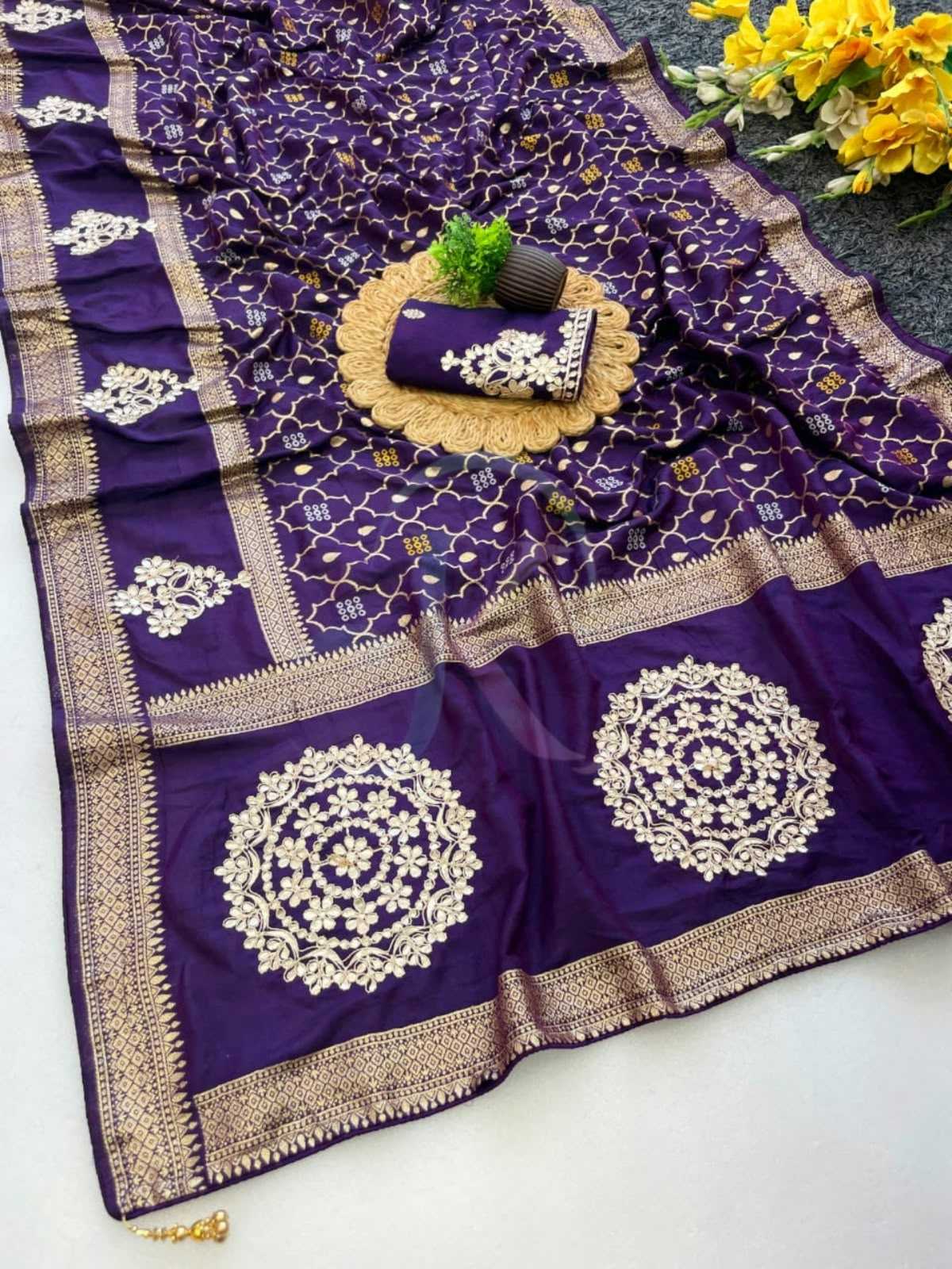 Soft Silk Saree in Rani