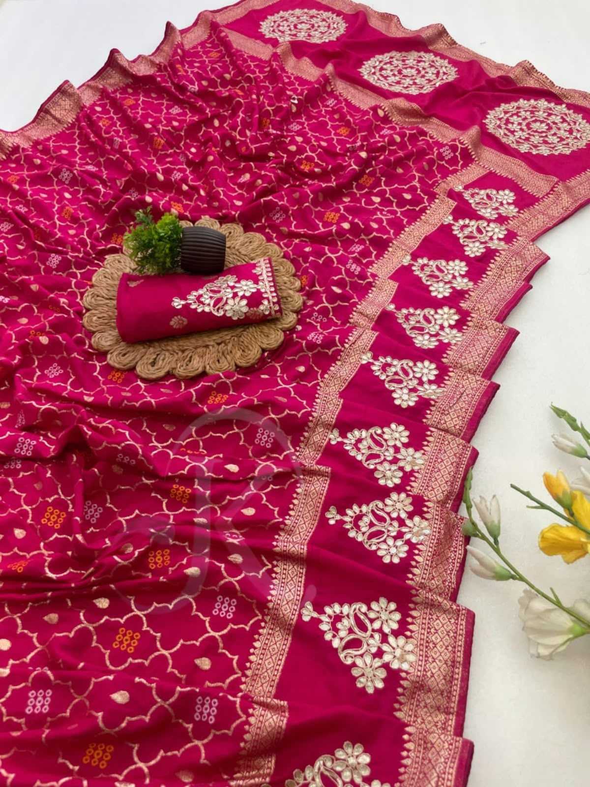Soft Silk Saree in Rani