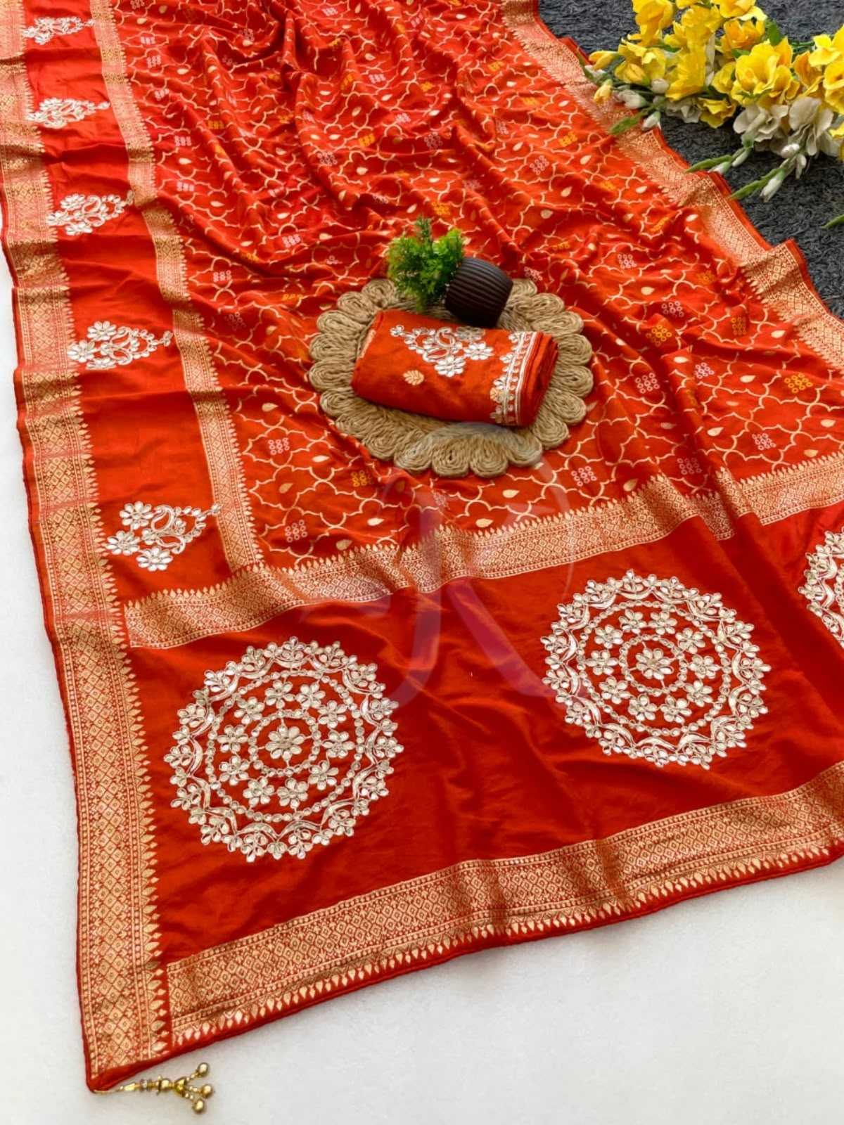 Soft Silk Saree in Rani