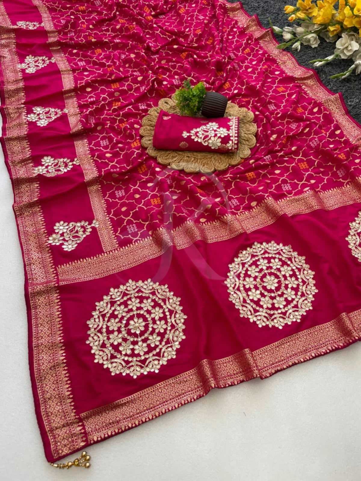 Soft Silk Saree in Rani