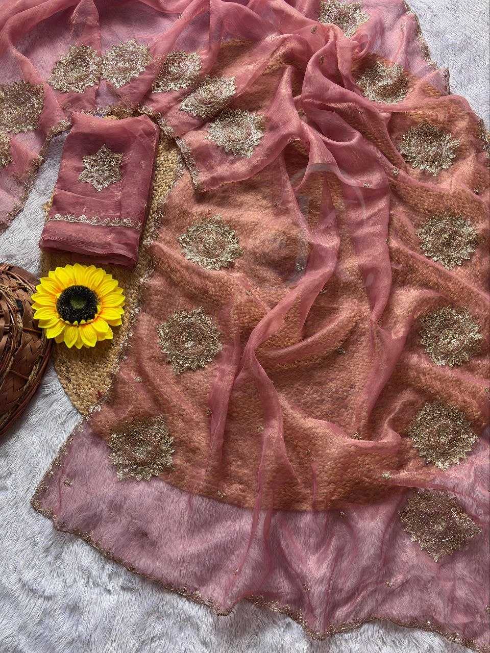 Chiffon Sequence Saree in Brink Pink