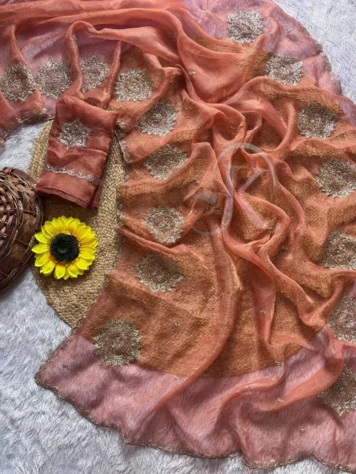 Chiffon Sequence Saree in Brink Pink