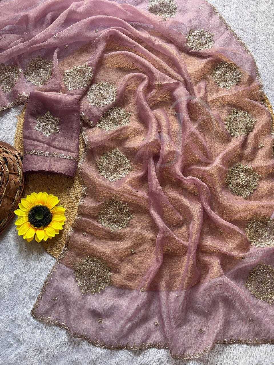 Chiffon Sequence Saree in Brink Pink