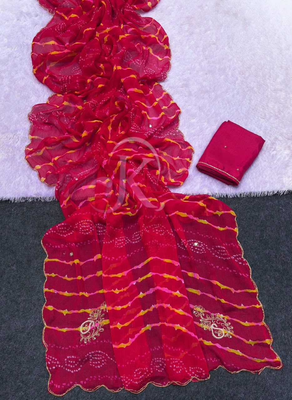 Chiffon Leheriya Saree in Red