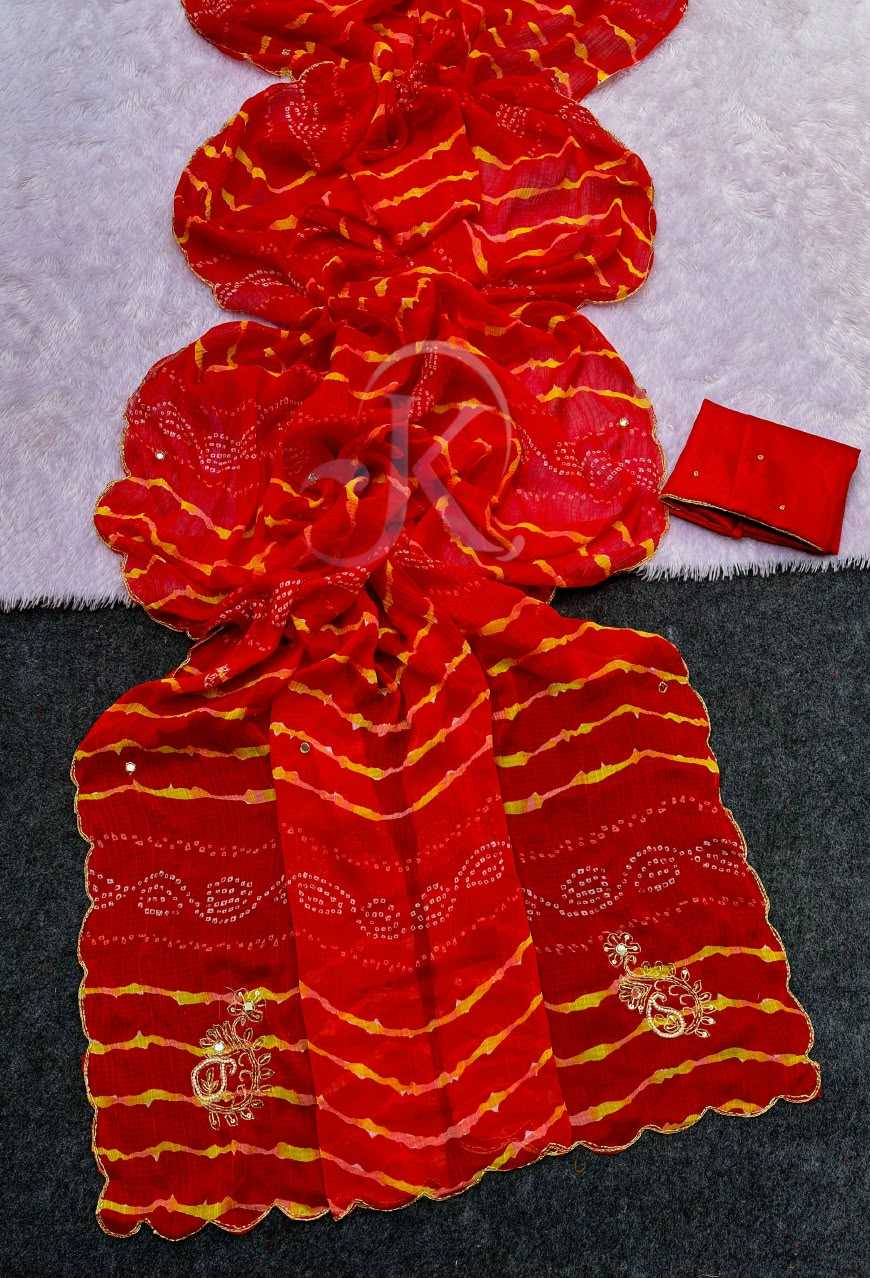 Chiffon Leheriya Saree in Red