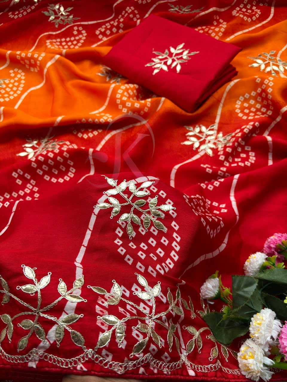 Chinon Silk Soft Saree in Rani