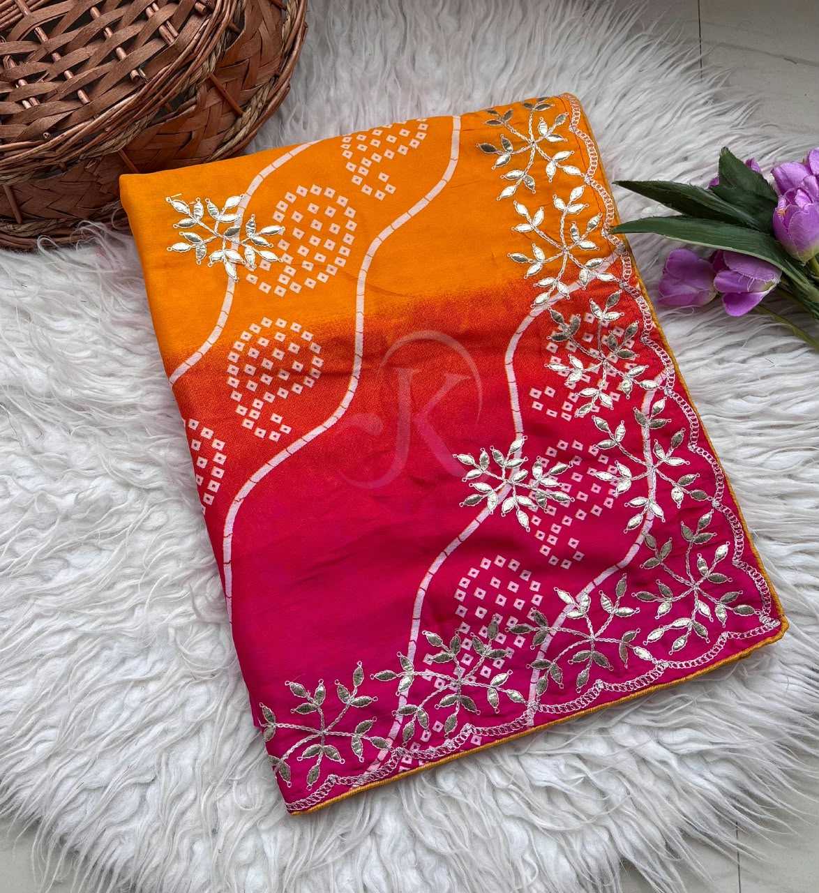 Chinon Silk Soft Saree in Orange