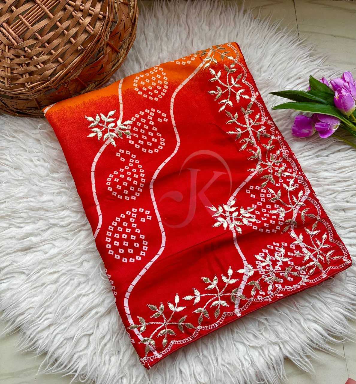 Chinon Silk Soft Saree in Orange