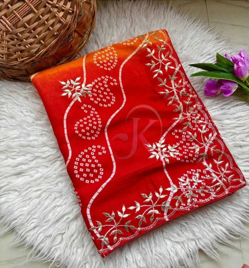 Chinon Silk Soft Saree in Orange