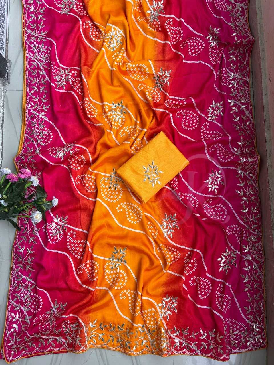 Chinon Silk Soft Saree in Orange