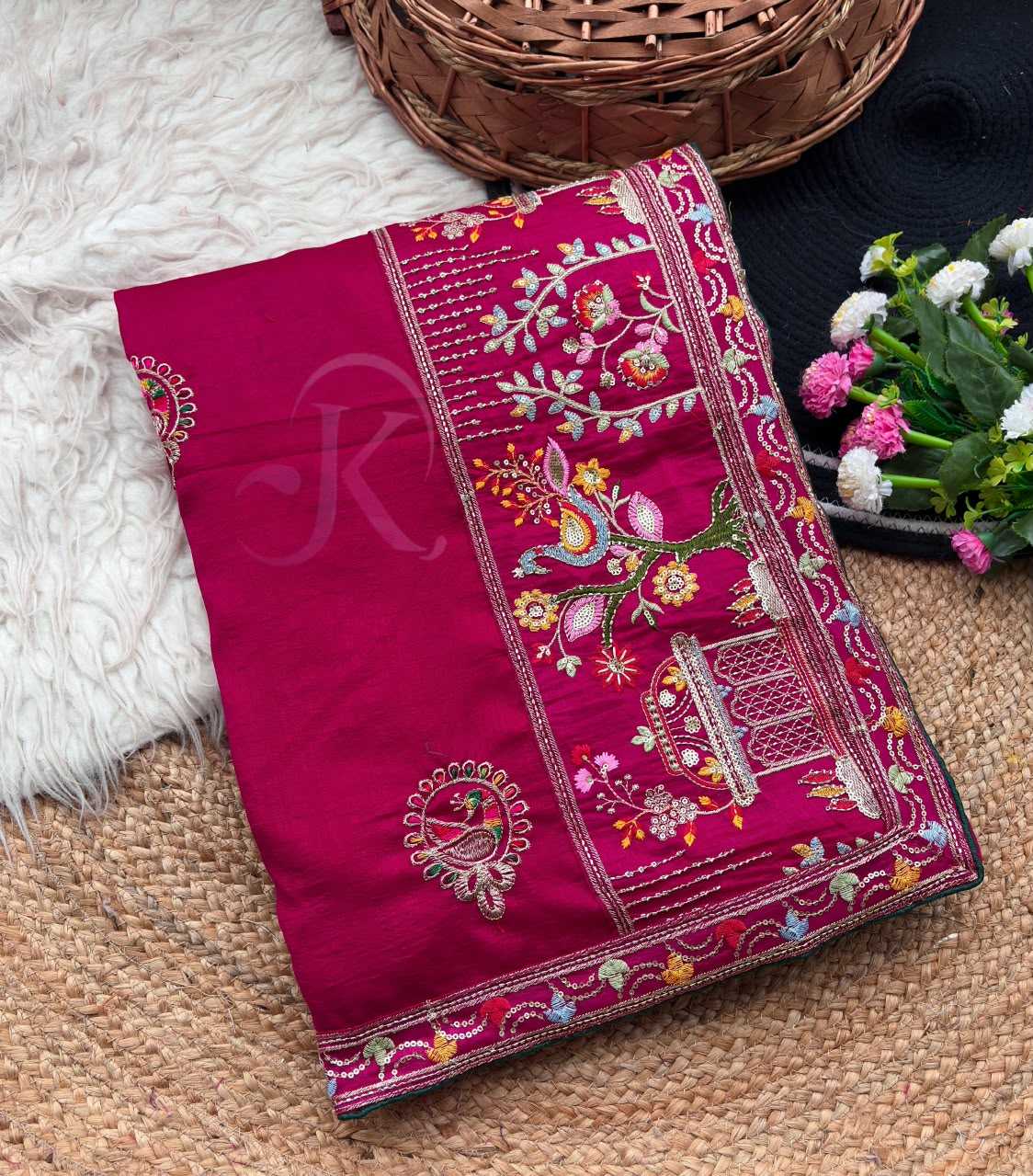 Soft Vichitra Designer Saree in Red