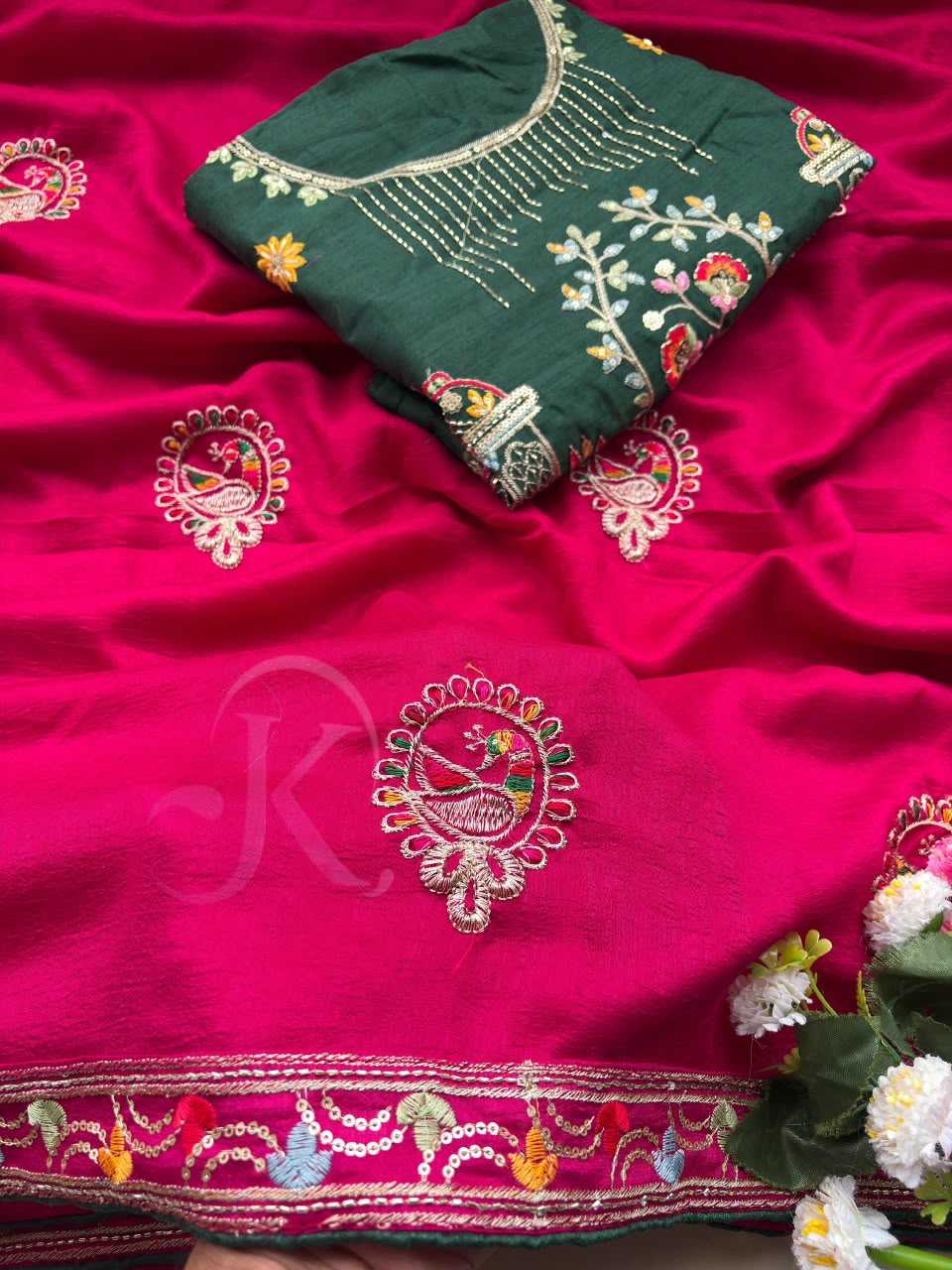 Soft Vichitra Designer Saree in Red