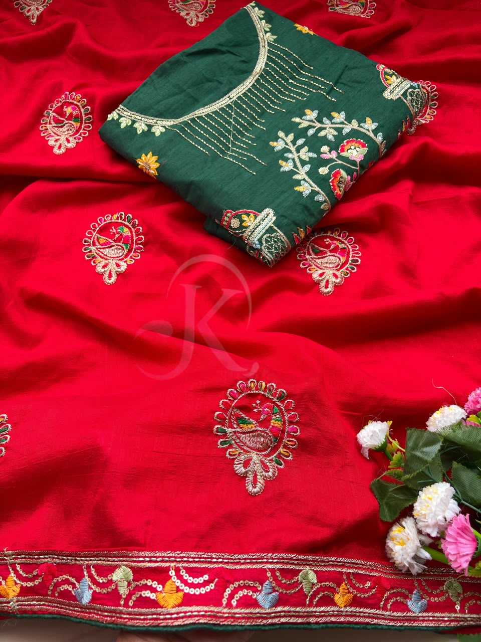 Soft Vichitra Designer Saree in Red