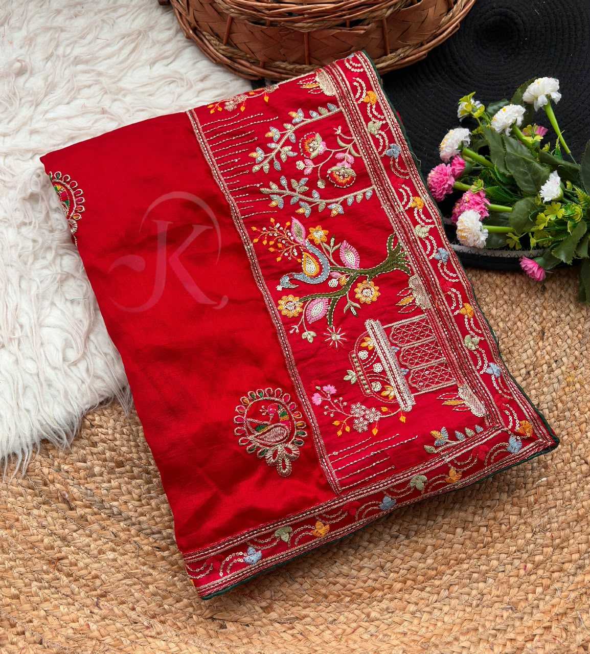 Soft Vichitra Designer Saree in Red