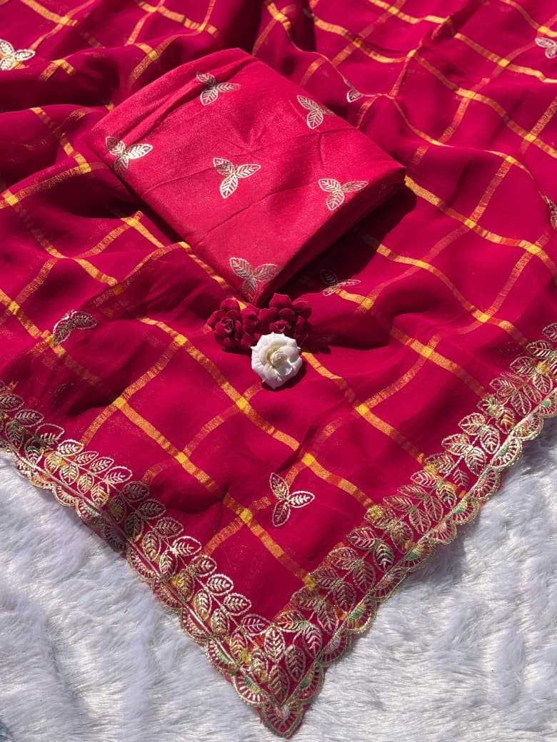 Premium Georgette Designer Saree in Pale Red