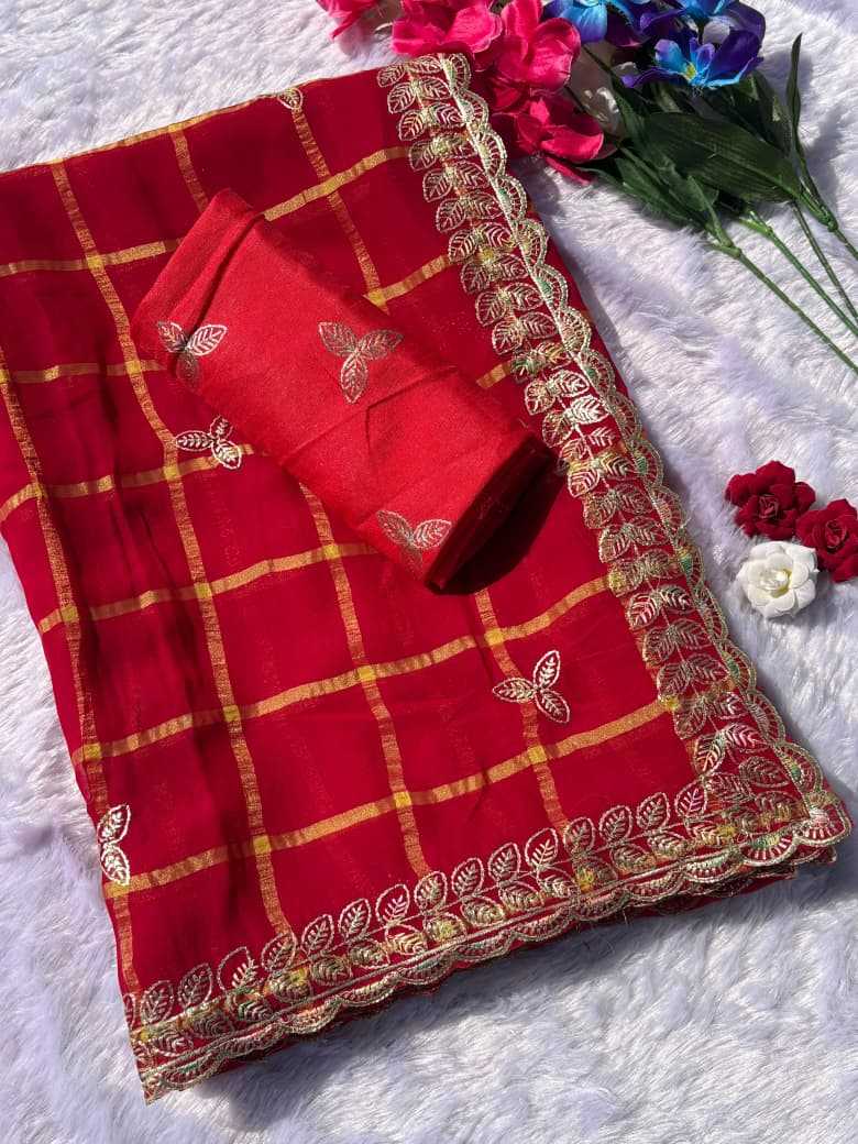 Premium Georgette Designer Saree in Pale Red
