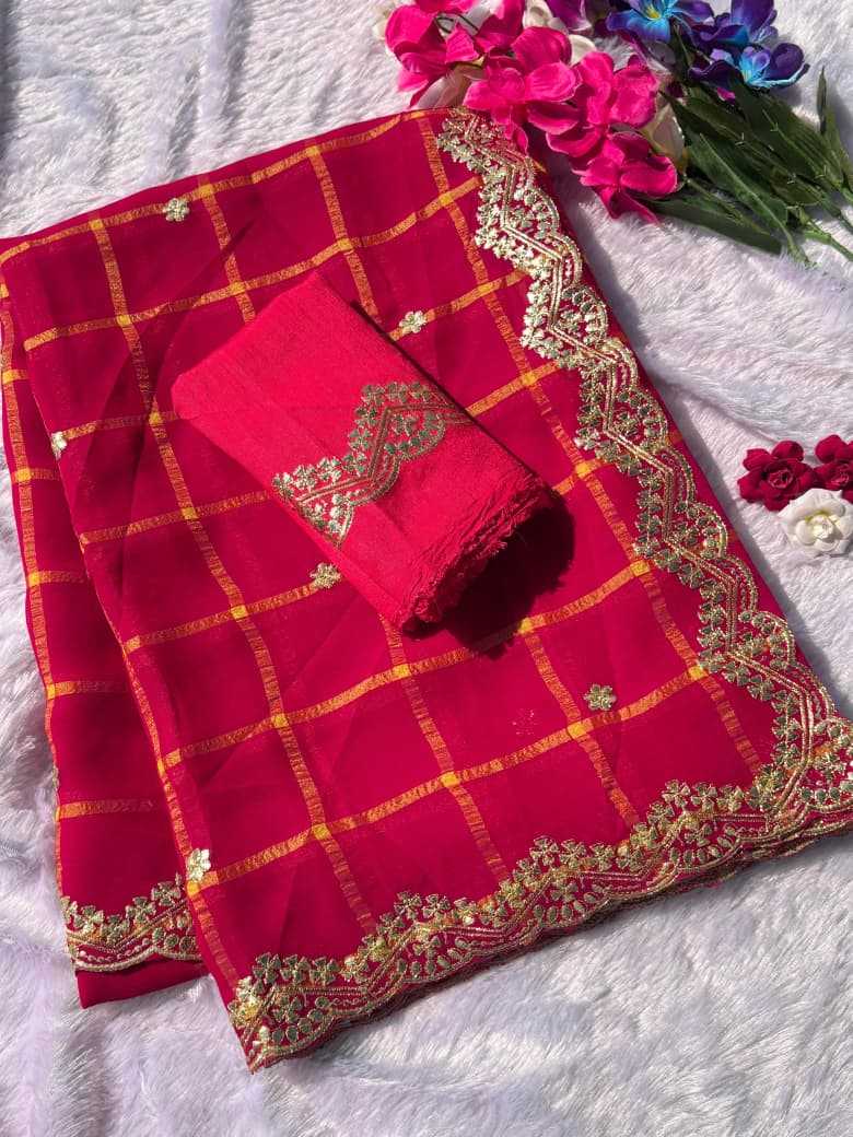 Premium Georgette Designer Saree in Pale Red
