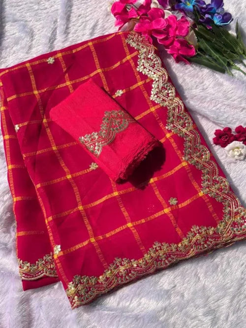 Premium Georgette Designer Saree in Pale Red