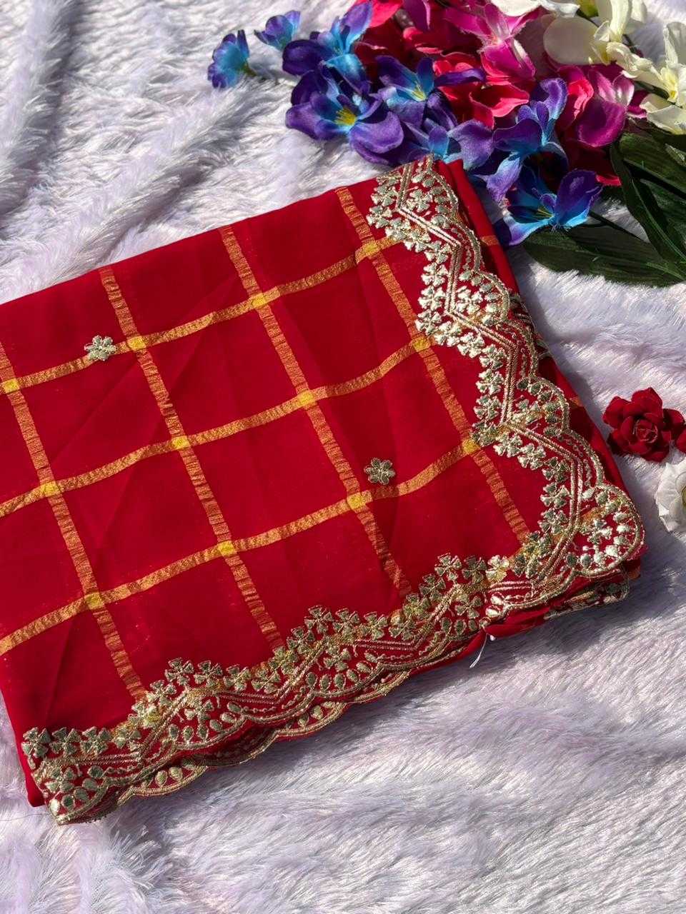 Premium Georgette Designer Saree in Pale Red