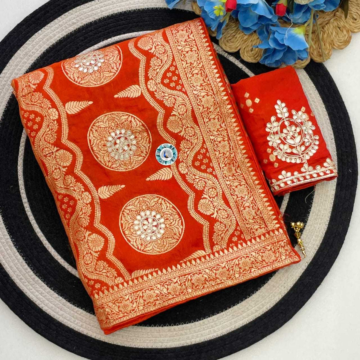 Soft Silk Saree in Blaze Orange