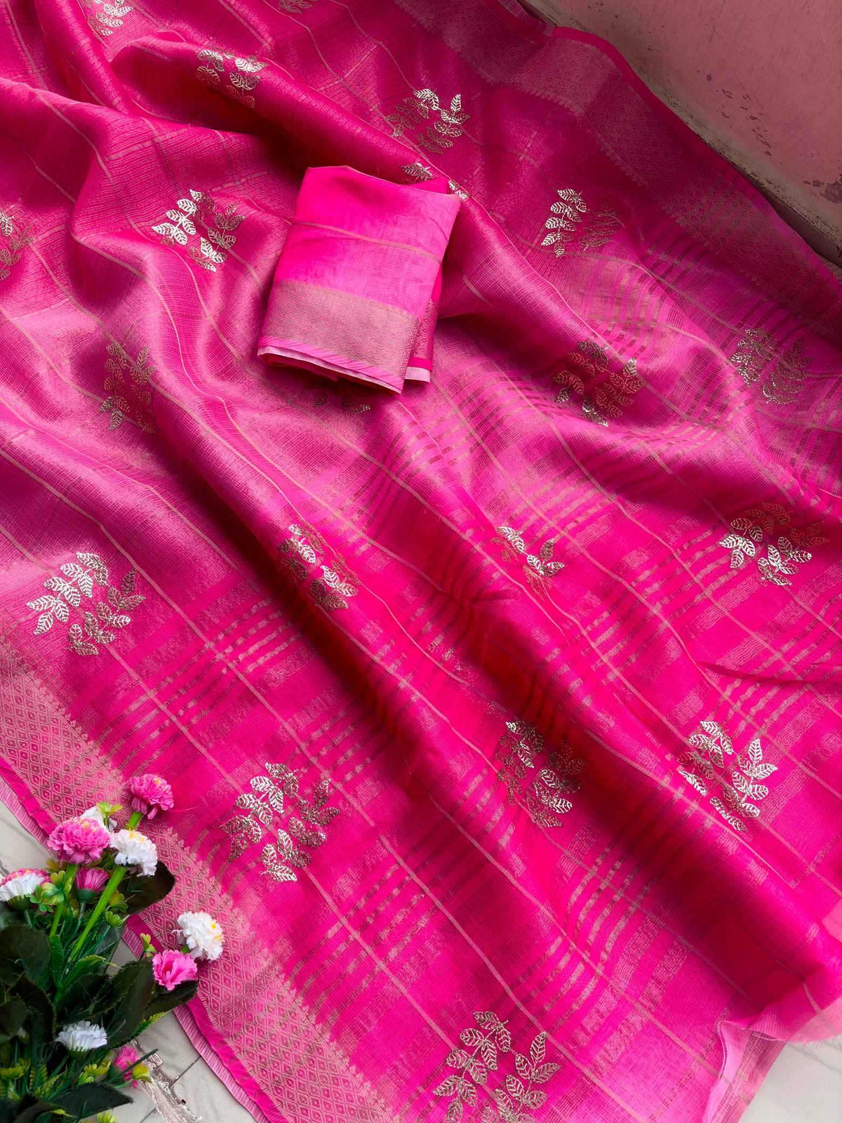 Kota Chex Designer Saree in Rani