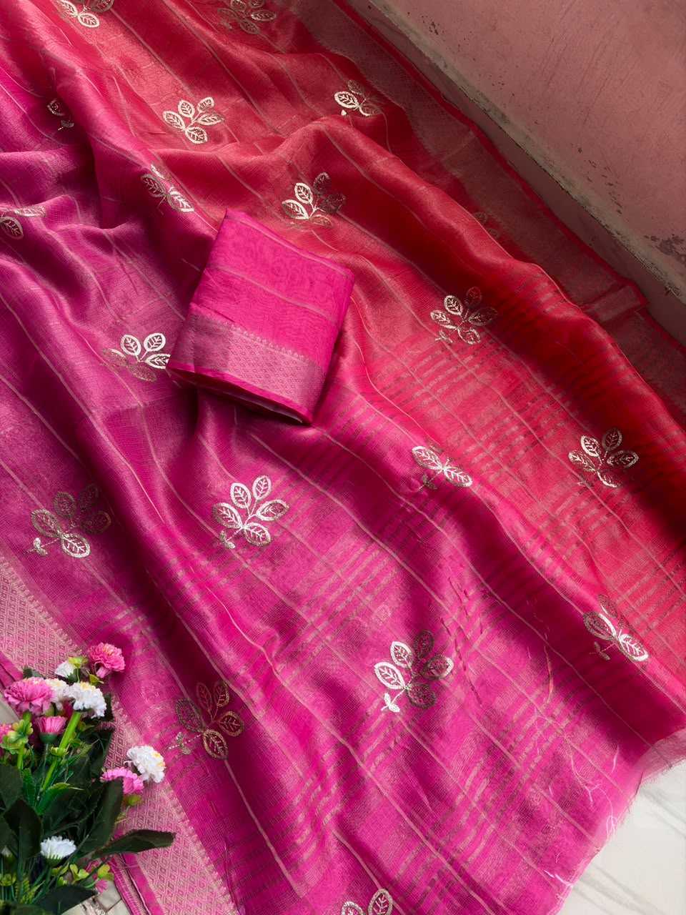 Kota Chex Designer Saree in Rani