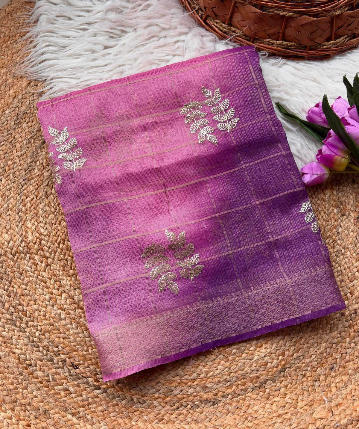 Kota Chex Designer Saree in Rani