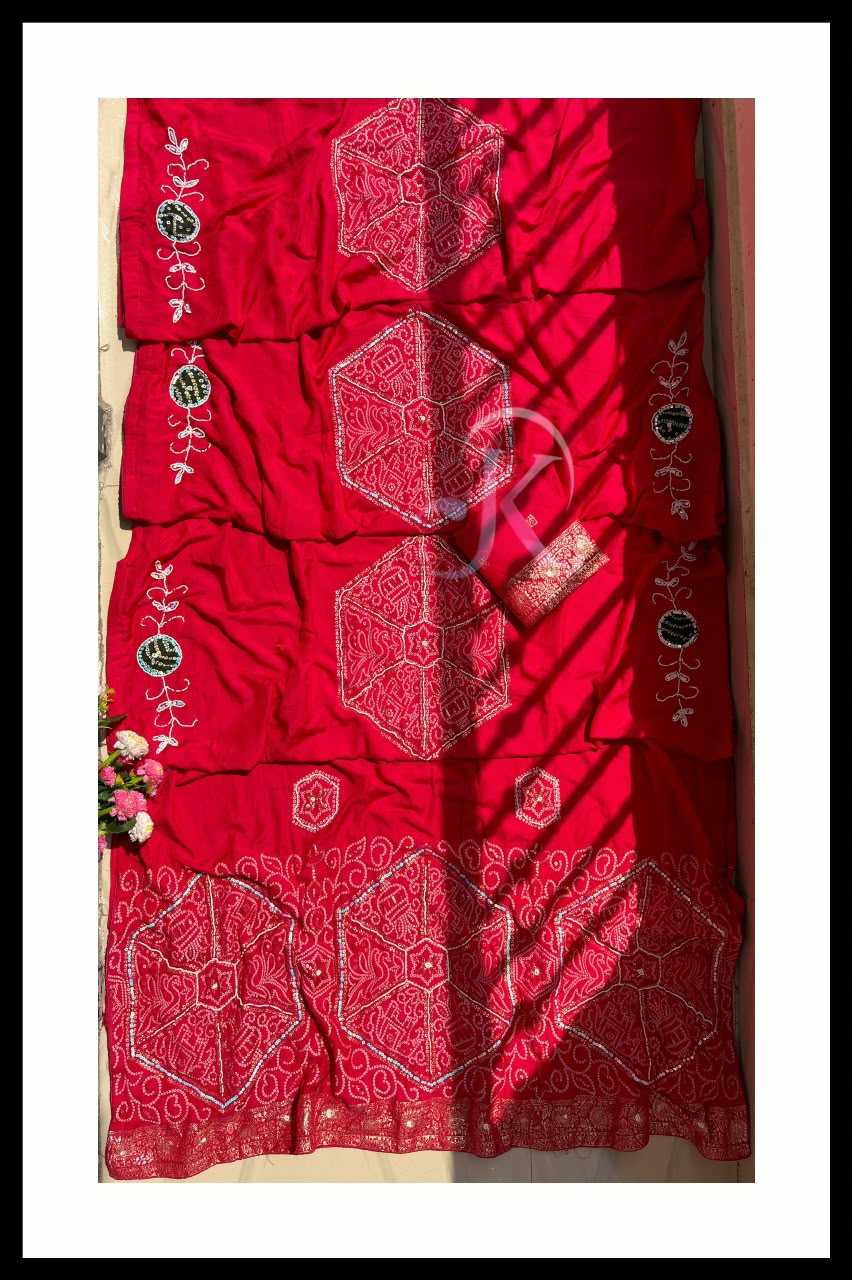 Viscose Sequence Saree in Red