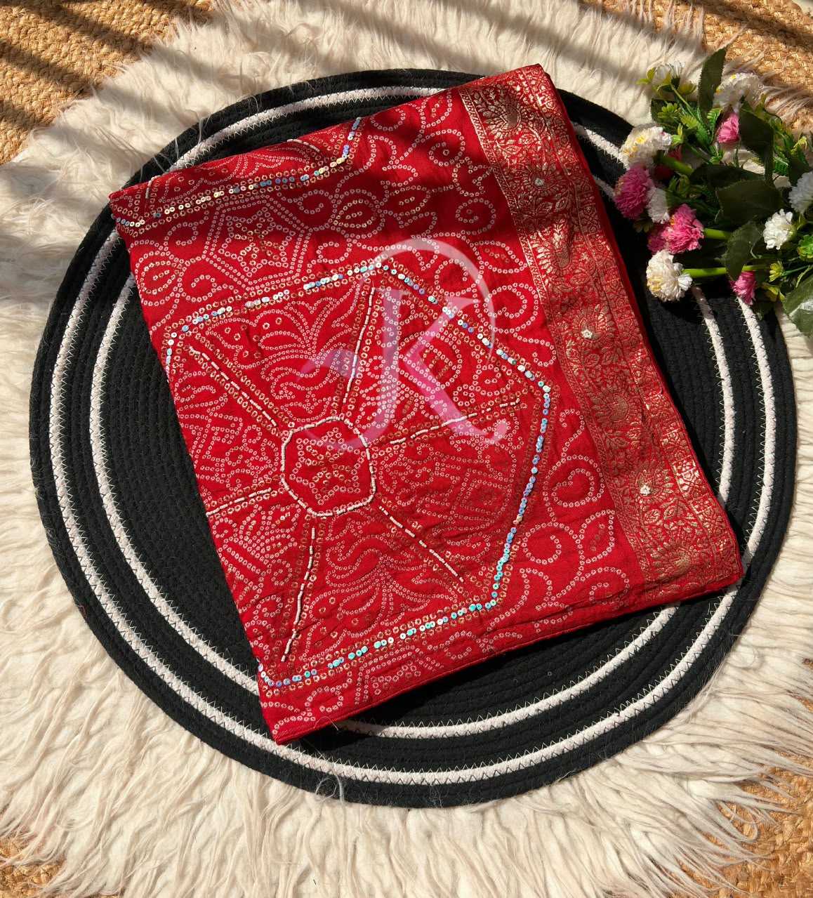 Viscose Sequence Saree in Red