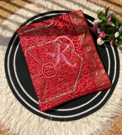 Viscose Sequence Saree in Red