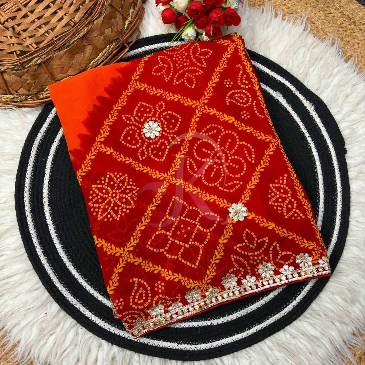 Premium Georgette Printed Saree in Red