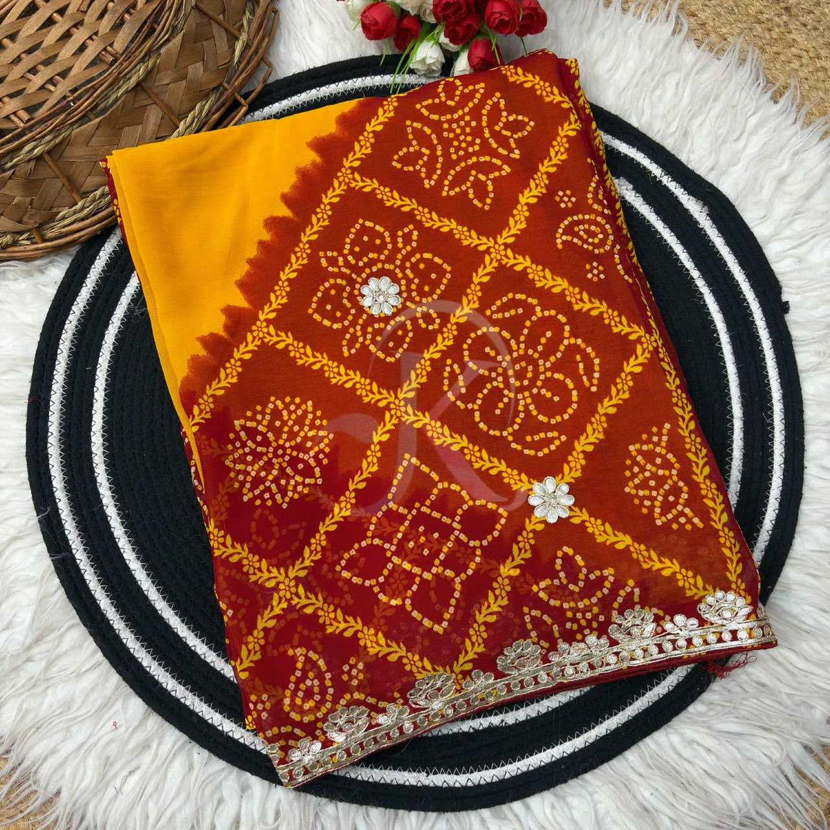 Premium Georgette Printed Saree in Red