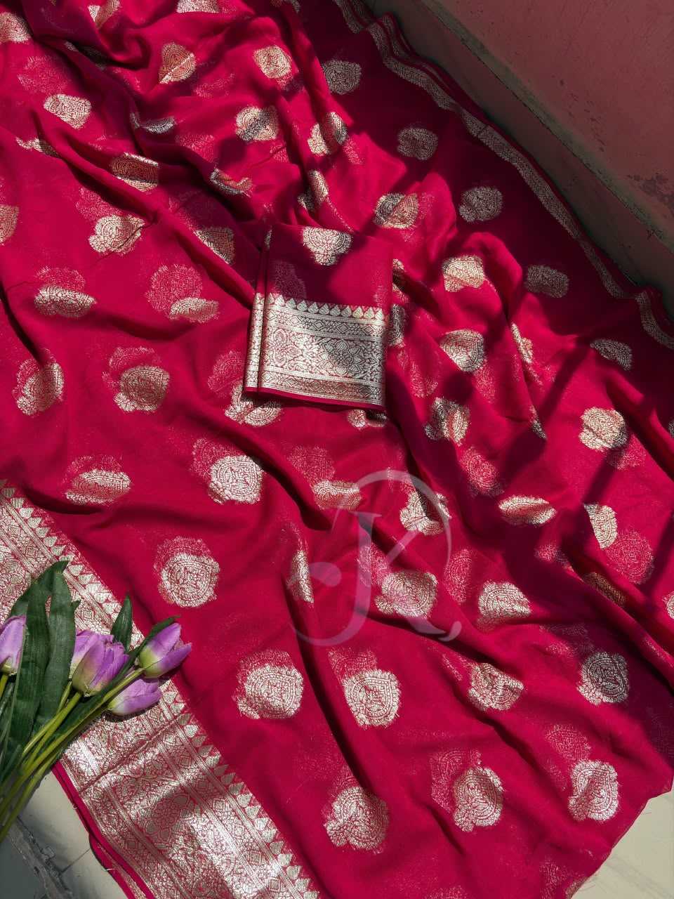 Premium Georgette Designer Saree in Carrot Orange