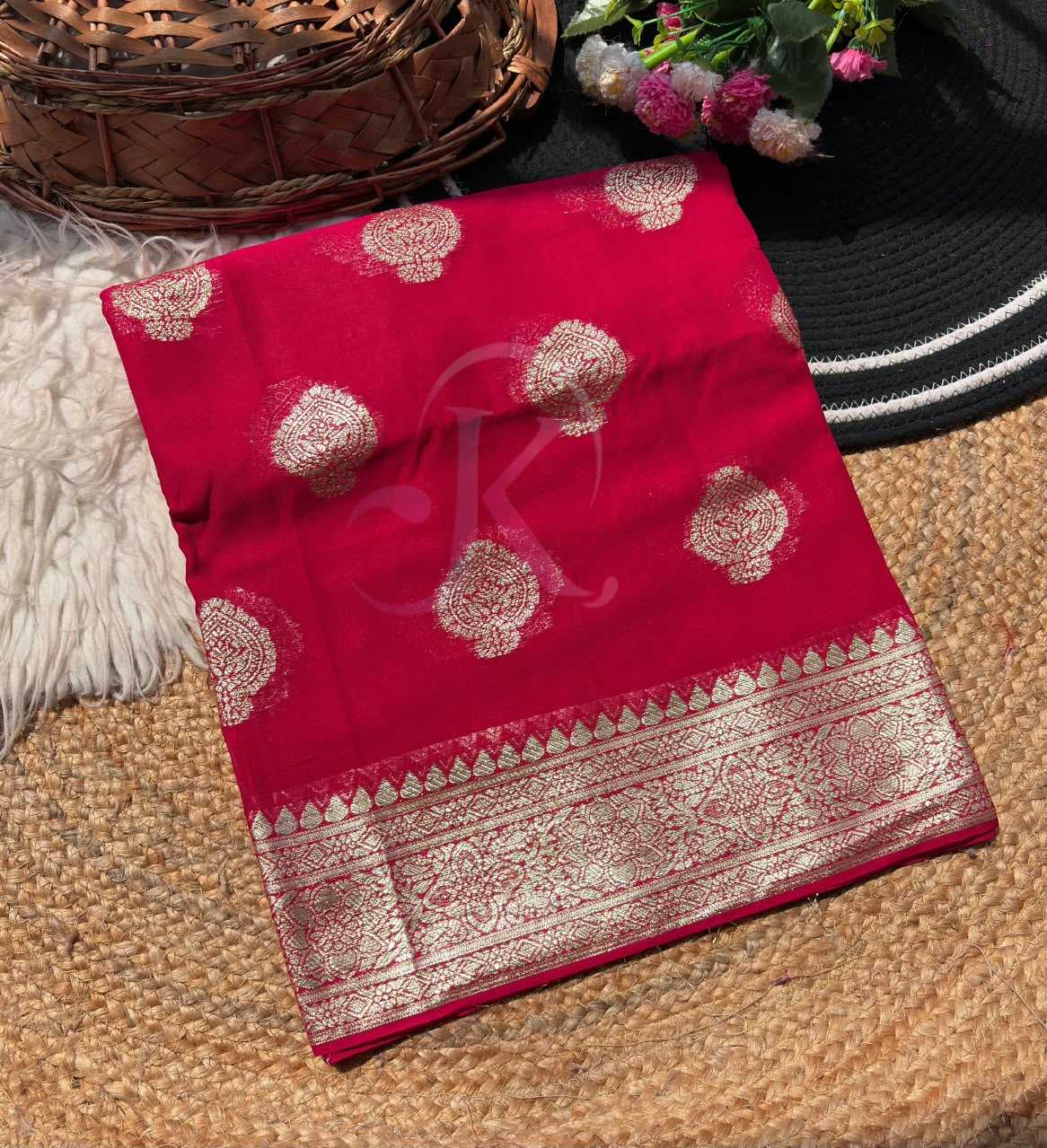 Premium Georgette Designer Saree in Carrot Orange