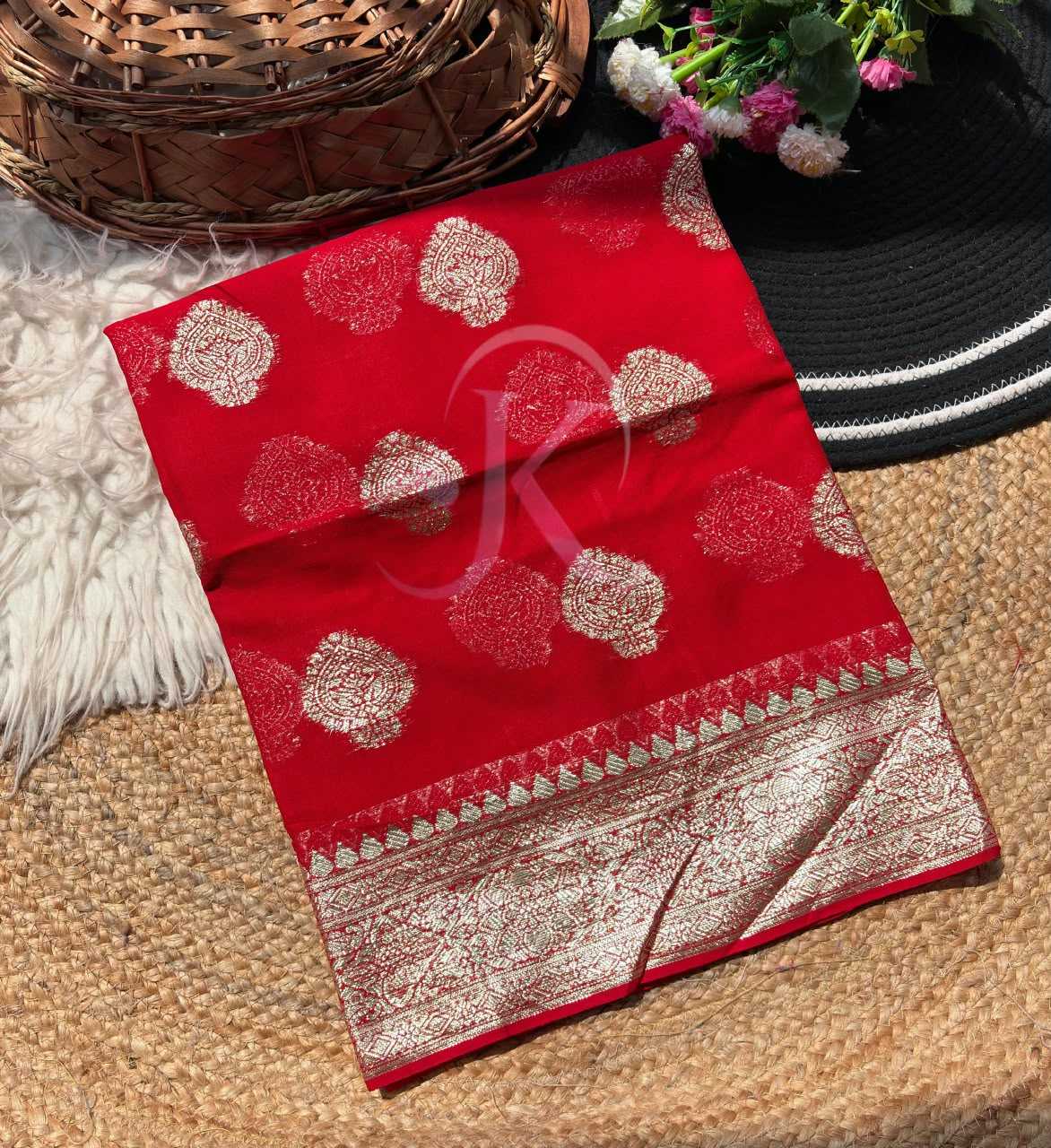 Premium Georgette Designer Saree in Carrot Orange