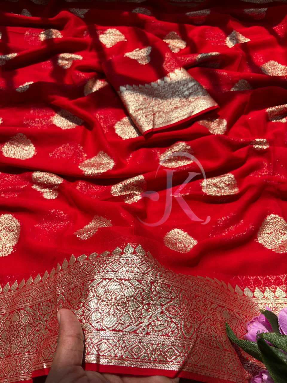 Premium Georgette Designer Saree in Carrot Orange