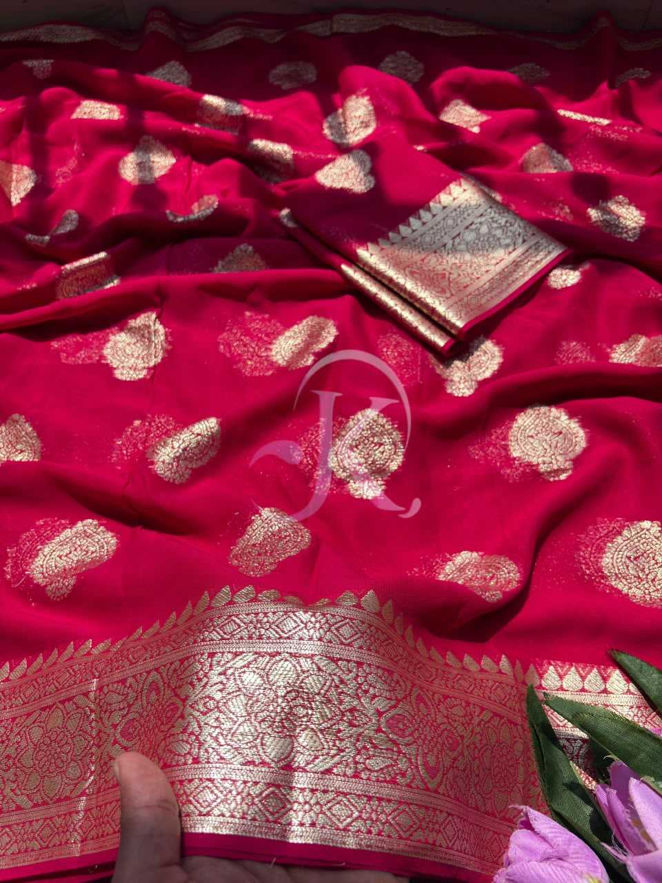 Premium Georgette Designer Saree in Carrot Orange