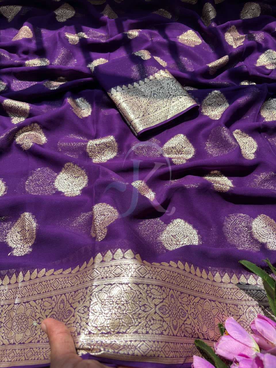 Premium Georgette Designer Saree in Carrot Orange