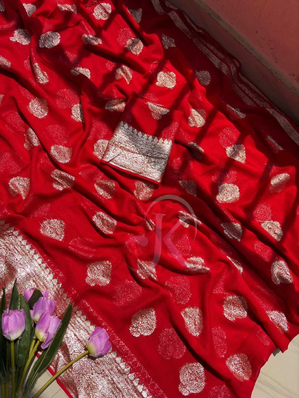Premium Georgette Designer Saree in Carrot Orange