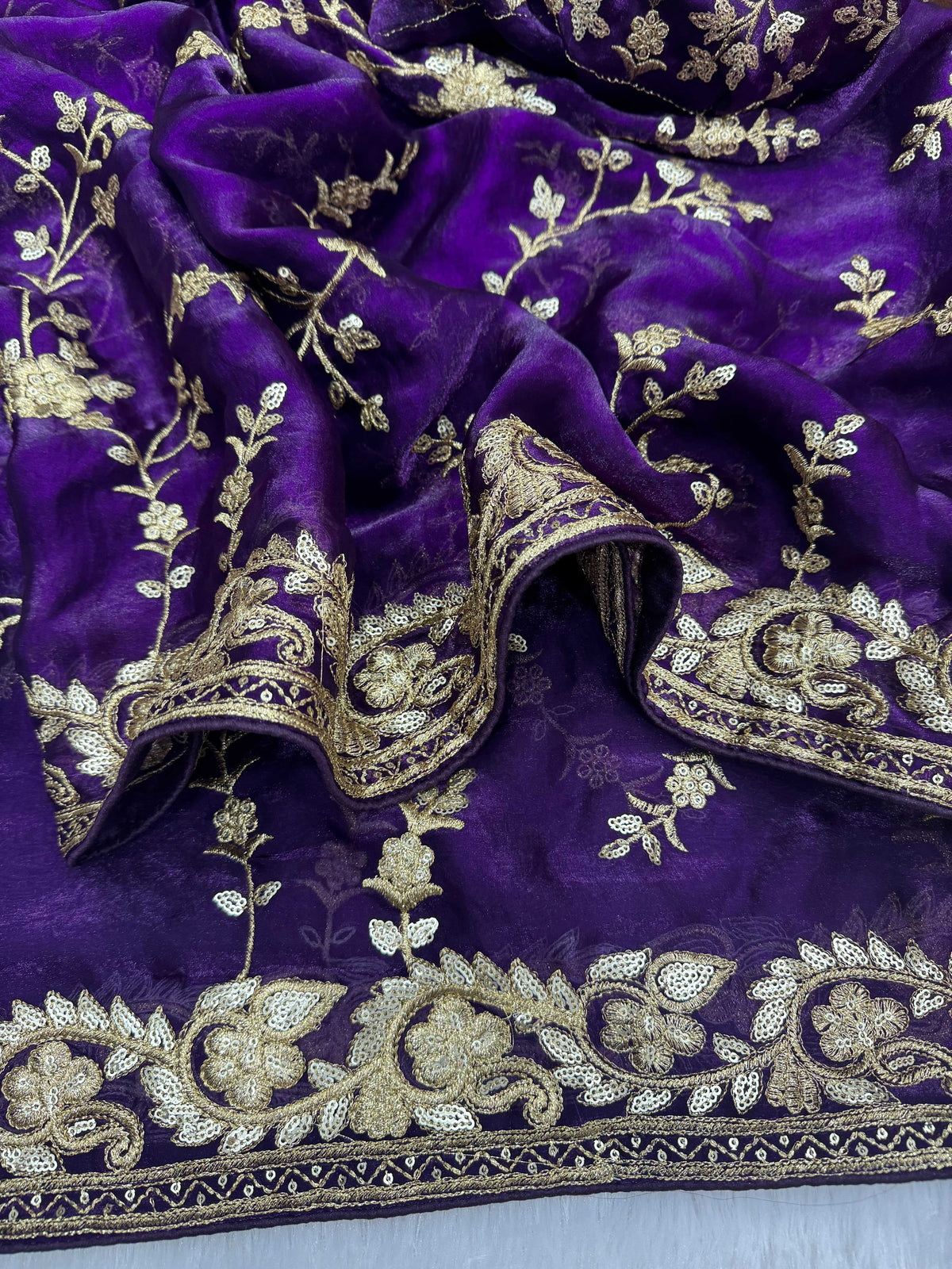 Space Silk Designer Saree in Purple