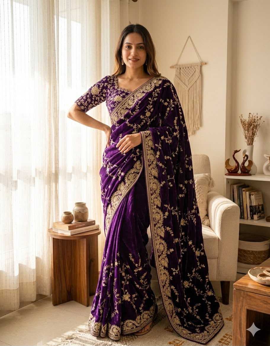 Space Silk Designer Saree in Purple