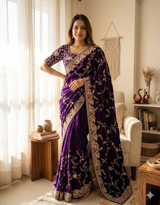 Space Silk Designer Saree in Purple