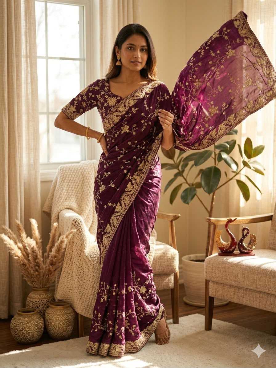 Space Silk Designer Saree in Purple