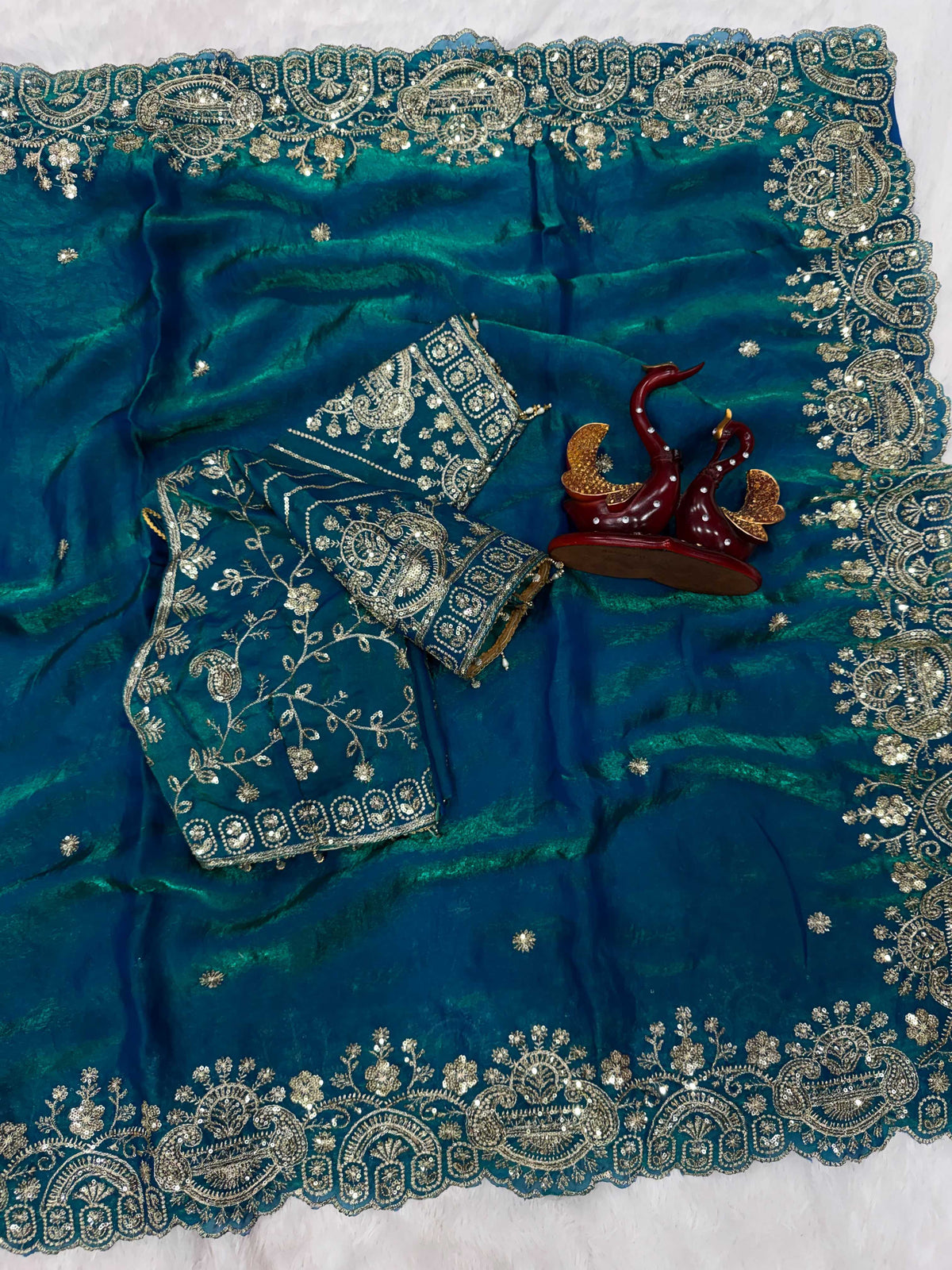 Space Silk Sequence Saree in Blue