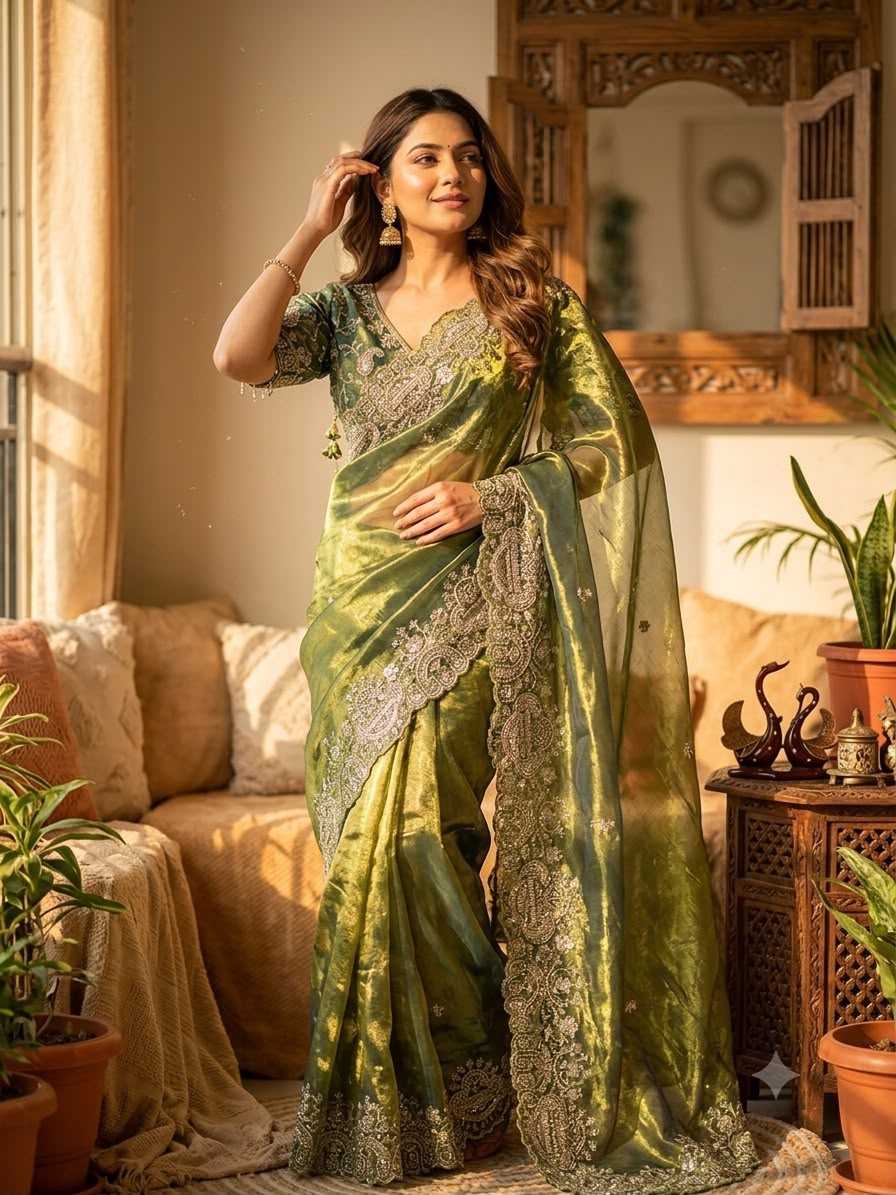 Space Silk Sequence Saree in Blue